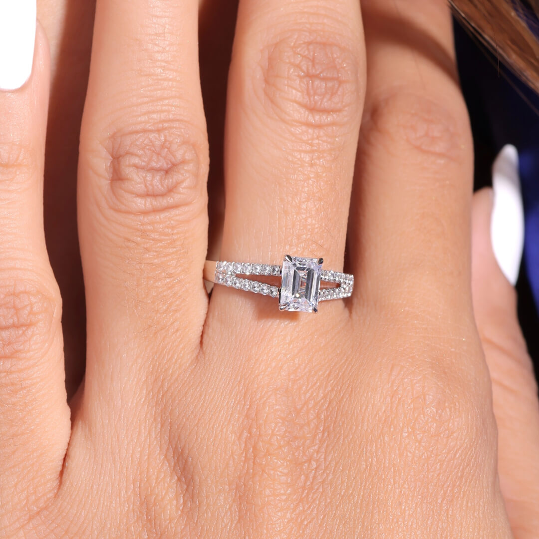 FREYA EMERALD CUT SOLITAIRE SILVER RING - Shinez By Baxi Jewellers