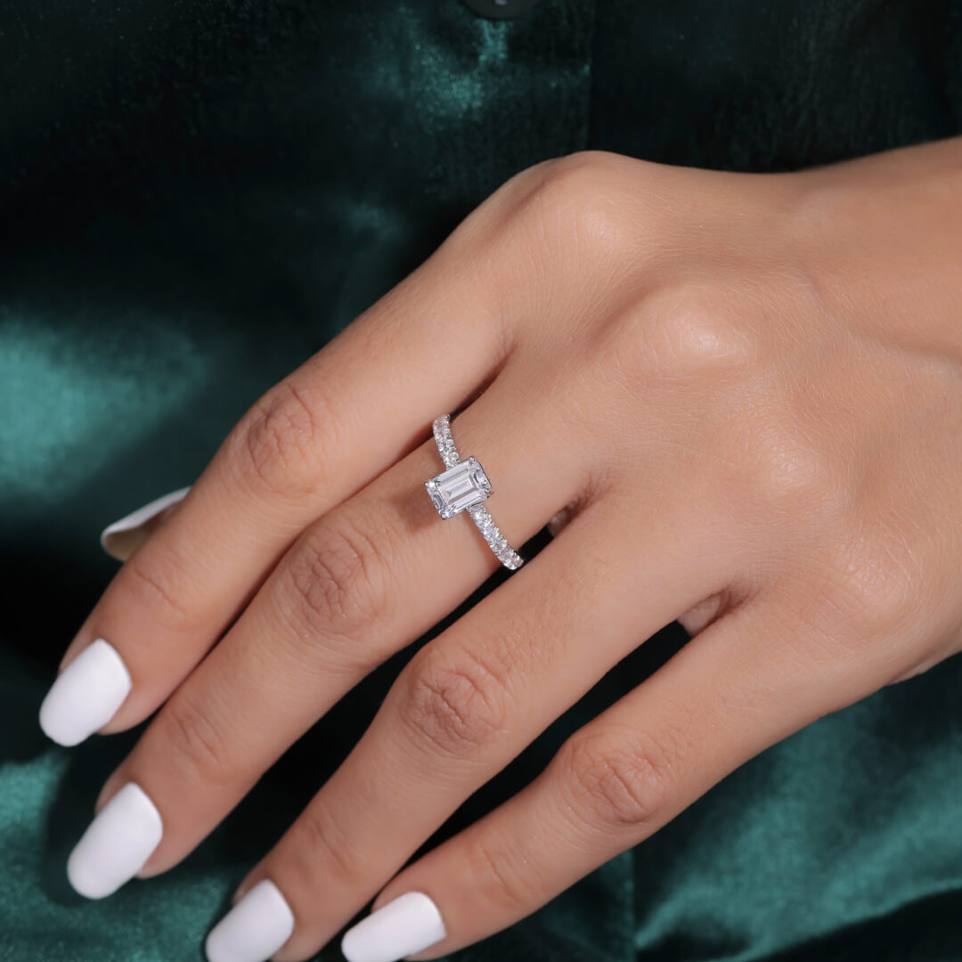 IZARA EMERALD CUT SOLITAIRE SILVER RING - Shinez By Baxi Jewellers