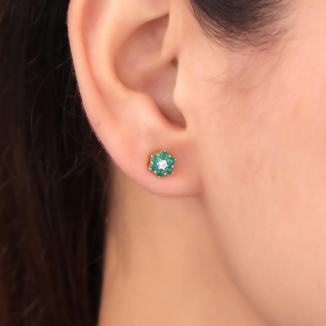 Maariya Green Tiny Silver Stud Earrings For Women - Shinez By Baxi Jewellers