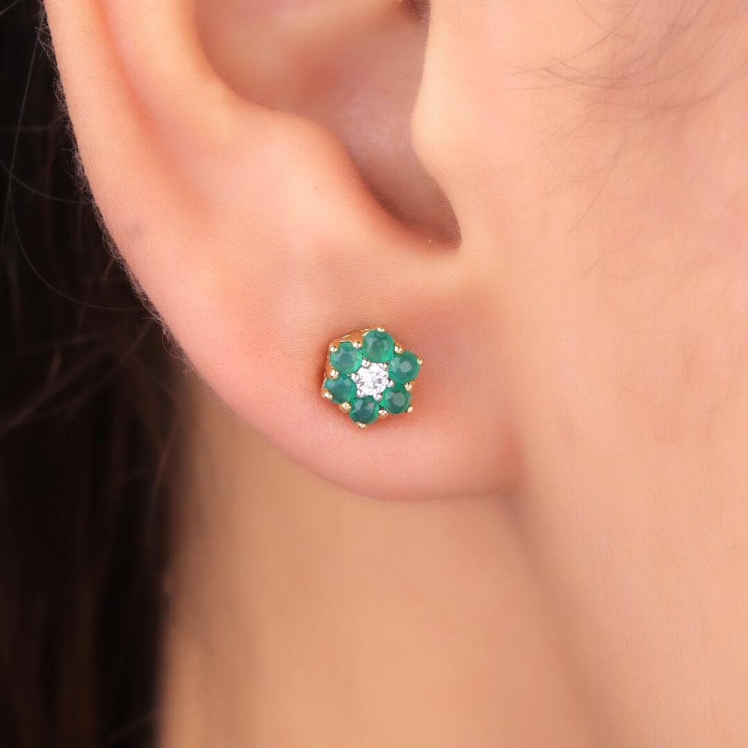 Maariya Green Tiny Silver Stud Earrings For Women - Shinez By Baxi Jewellers