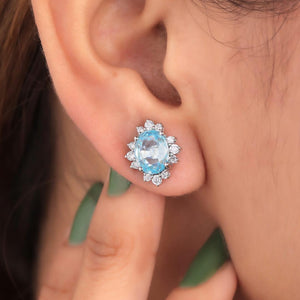 Brianna Blue Aquamarine Silver Stud Earrings - Shinez By Baxi Jewellers