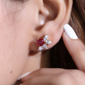 Cyrus Red Heart Silver Stud Earrings for Women - Shinez By Baxi Jewellers