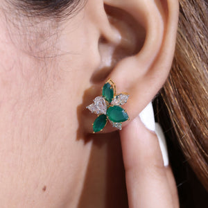 Dimity Green Silver Stud Earrings for Women - Shinez By Baxi Jewellers
