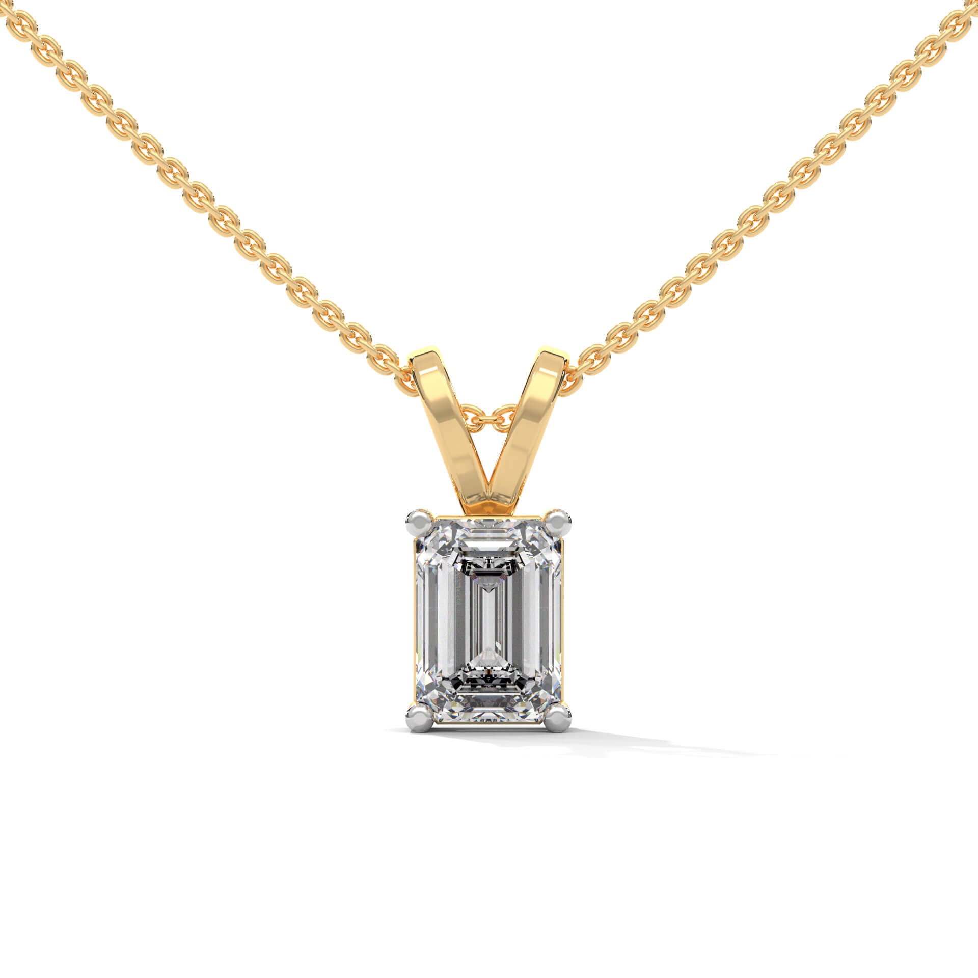 Roza 1 Carat Emerald Cut Silver Pendant with chain | 22KT Gold Vermeil - Shinez By Baxi Jewellers