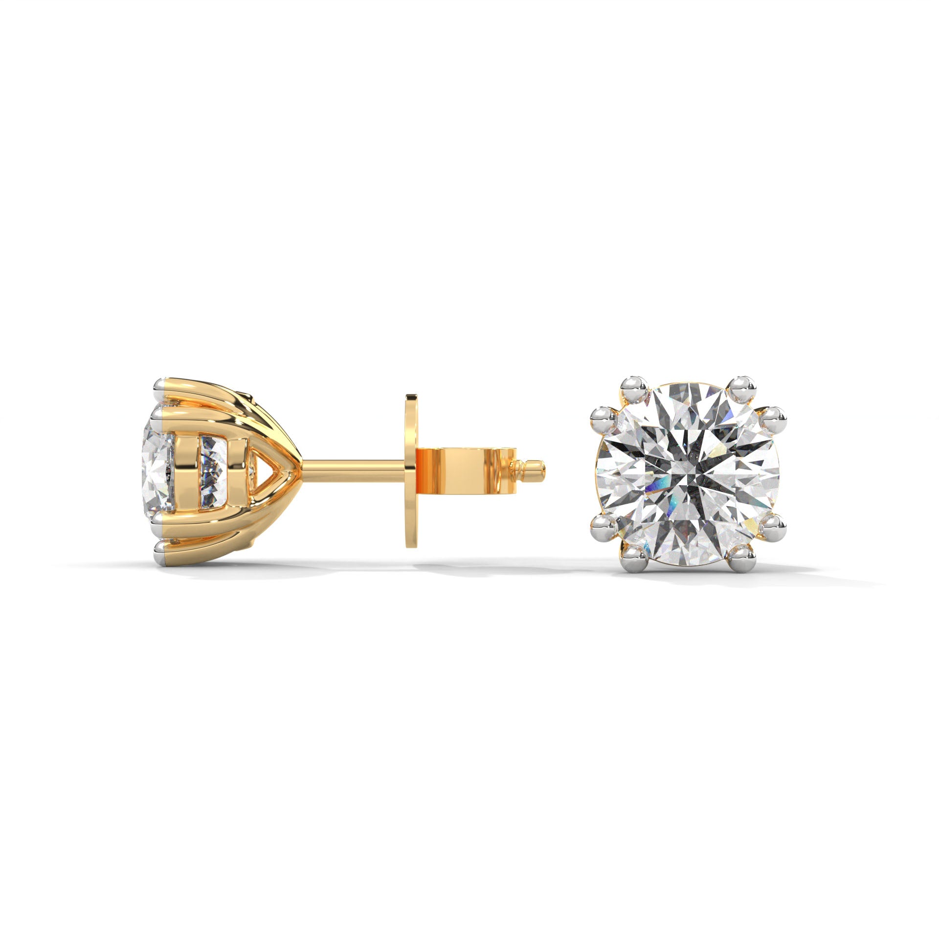 Mira 1 carat each Solitaire Silver Studs | 22KT Gold Vermeil - Shinez By Baxi Jewellers