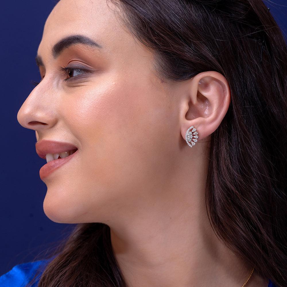 Juviya Designer Silver Stud Earrings for Women - Shinez By Baxi Jewellers